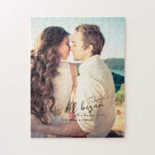 Puzzle Tout Commencé Élégant Script Couple Cadeau Photo