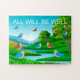 Puzzle Tout ira bien Rivière Arbres Oiseaux Nature, 4 ans
