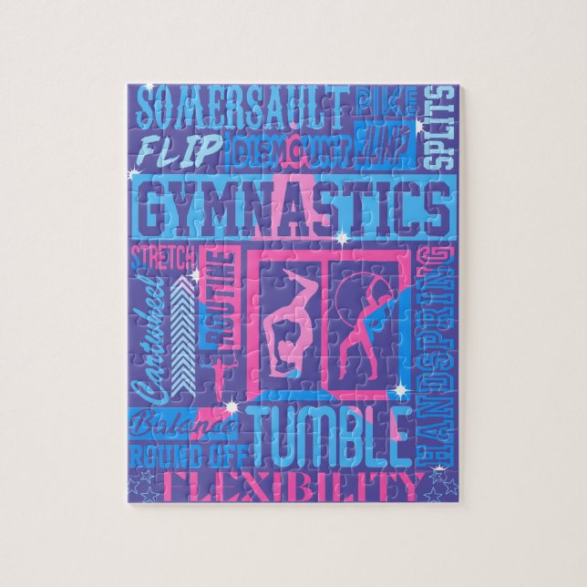 Puzzle Tout sur Gymnastique Typographie en rose et bleu (Vertical)