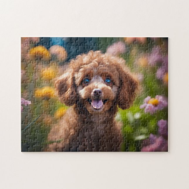 Puzzle Toy Poodle Chiot en Fleurs (Horizontal)