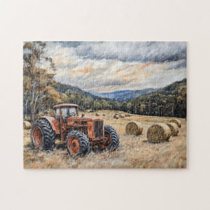 Puzzle Tracteur dans un champ de foin rustique