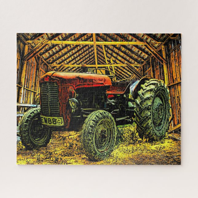 Puzzle Tracteur rouge antique Grange rustique (Horizontal)