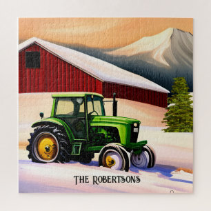 Puzzle Tracteur vert et grange rouge