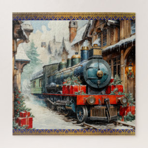 Puzzle Train Holly de Noël Coussin à neige d'hiver
