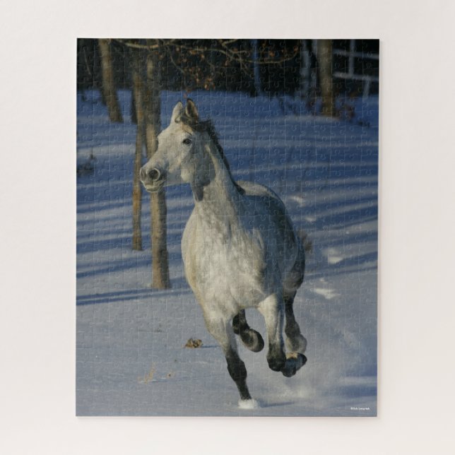 Puzzle Trakehner gris pomme courant dans la neige (Vertical)