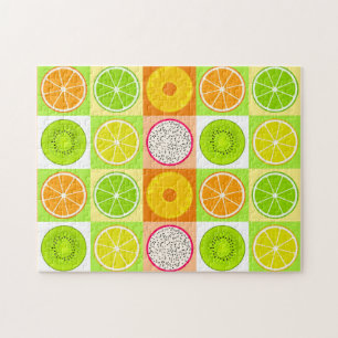 Puzzle Tranches de fruits tropicaux, agrumes, kiwi et pit