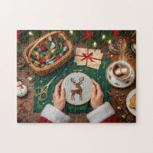 Puzzle Travaux de Noël Cozy Broderie de Renne de Fêtes 