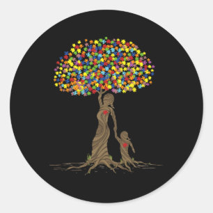 Puzzle Tree Liebe Mama und Autistische Tochter Aut Runder Aufkleber