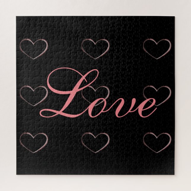Puzzle Trendy Heart Gris Calligraphie Mariage Amour (Vertical)