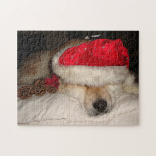 Puzzle très mignon chien akita dormir habillé pour noël