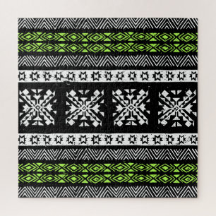 Puzzle Tribal Navajo, motif noir blanc vert.