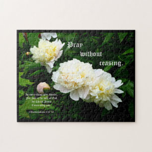 Puzzle Trio de Pivoines Blanches, 1 Thessaloniciens 5:17-