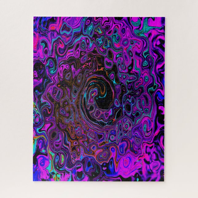 Puzzle Trippy Black et Magenta Retro Liquid Swirl (Vertical)