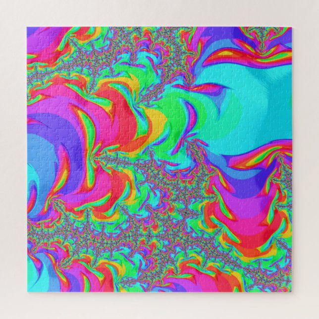 Puzzle Trippy Retro Vibrant Neon Arc-en-ciel Fractal Art (Vertical)