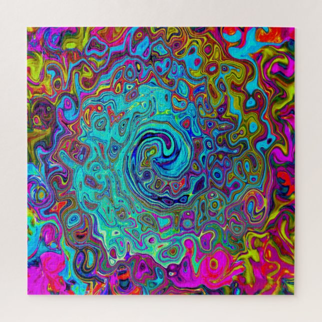 Puzzle Trippy Sky Blue Abstrait Retro Liquid Swirl (Vertical)