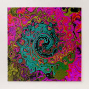 Puzzle Trippy Turquoise Abstrait Retro Liquid Swirl