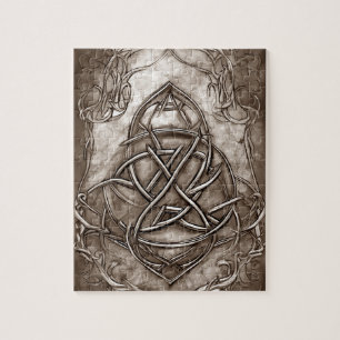 Puzzle Triquetra Trinity Knot Sepia Faux Tin métallique