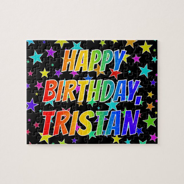 Puzzle "TRISTAN" Prénom, Amusant "HEUREUX ANNIVERSAIRE" (Horizontal)