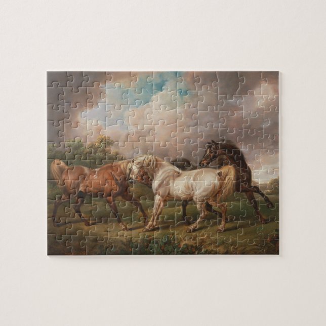 Puzzle Trois chevaux dans un paysage orageux (Horizontal)