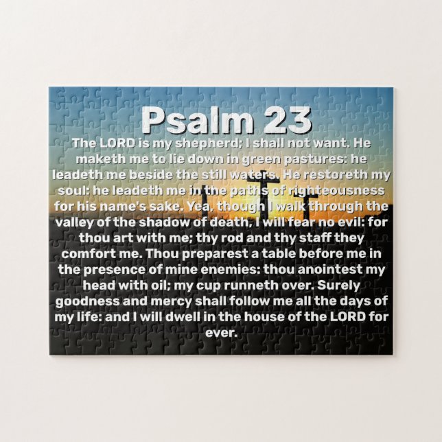 Puzzle Trois Croix Psaume 23 Coucher de soleil Bible Vers (Horizontal)