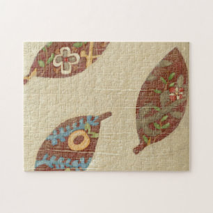 Puzzle Trois Feuilles sur l'Arrière - plan Texture Linen