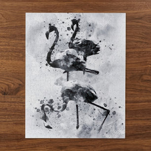 Puzzle Trois flamants rose et blanc aquarelle
