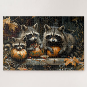 Puzzle Trois ratons laveurs et citrouilles vintage Automn