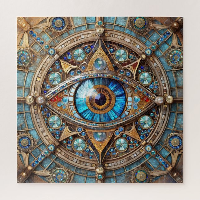 Puzzle Troisième oeil - Turquoise Blue Gold Mandala (Vertical)