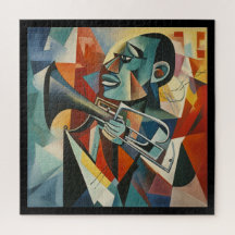 Trompettiste de jazz cubiste abstrait