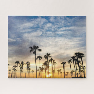 Puzzle Tropical Blue Jaune Palmiers nuageux Ciel couché d