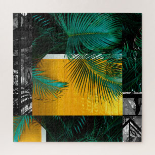 Puzzle Tropical Green Palm Frond Yellow Rectangle Pattern