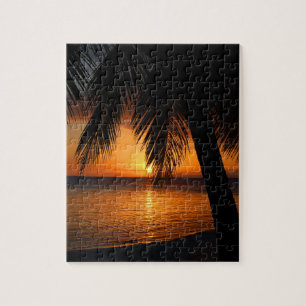 Puzzle Tropical Palm Tree and Beach at Sunset