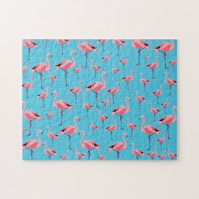 Puzzle Tropical Summer Pink Flamingo Pattern (Horizontal)