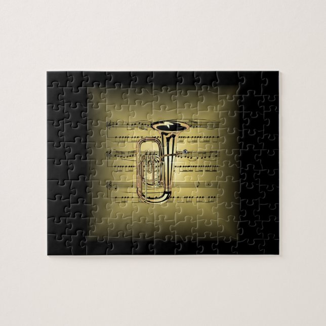 Puzzle Tuba ~ 3D Partition Coussin de musique ~ Gold & Bl (Horizontal)