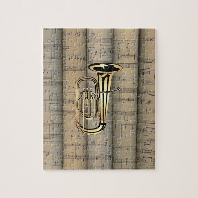 Puzzle Tuba ~ Arrière - plan de musique en feuille roulée (Vertical)