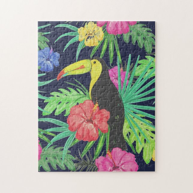 Puzzle Tucan tropical et forêt tropicale Feuille (Vertical)