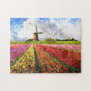 Puzzle Tulipes Colorées de Hollande Champs de Fleurs Art