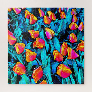Puzzle Tulipes d'art orange et or