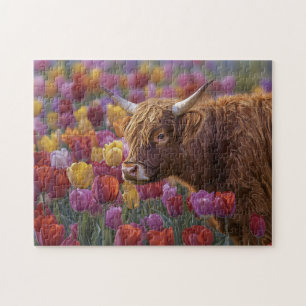 Puzzle Tulipes de printemps de vache des Highlands