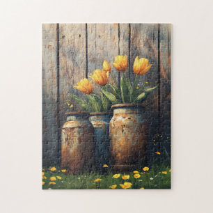 Puzzle Tulipes Jaunes en Cannistes Rustiques Art