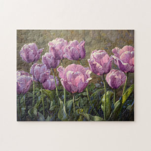 Puzzle Tulipes pourpres Fleurs luxuriantes Peinture à l'h