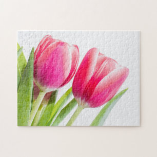 Puzzle Tulipes roses avec Feuille vert photo