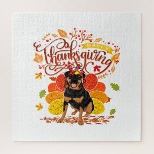 Puzzle Turquie Thanksgiving Fall Funny Rottweiler Chien O