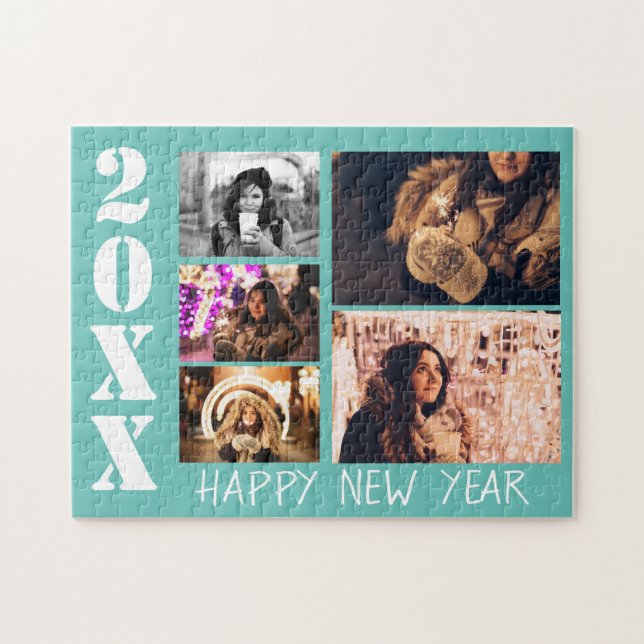 Puzzle Turquoise Bonne Année 2023 5 Photo Collage (Horizontal)