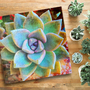 Puzzle Turquoise Green Cactus Photo Bold Close Up Carré