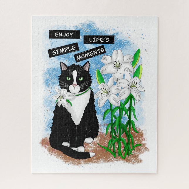 Puzzle Tuxedo Chat et Lilies | Devis inspirant (Vertical)
