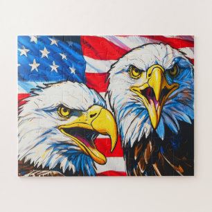 Puzzle Two Eagles Talking - Drapeau américain et Aigles c