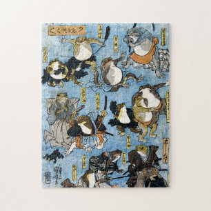 Puzzle Ukiyo-e print - Frogs comme acteurs japonais Kabuk
