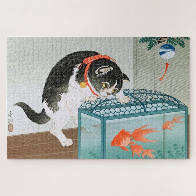Puzzle Ukiyoe [Koson] Chat et poisson d'or (Horizontal)