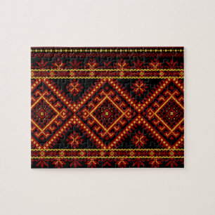 Puzzle Ukrainische Kreuzstich Stickerei Rot Gold